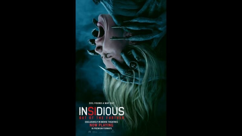 A pale face is held by blue-gray clawed hands against a dark background on the official Insidious: Out of the Further poster.